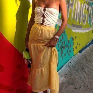 H&M yellow tiered floral maxi skirt